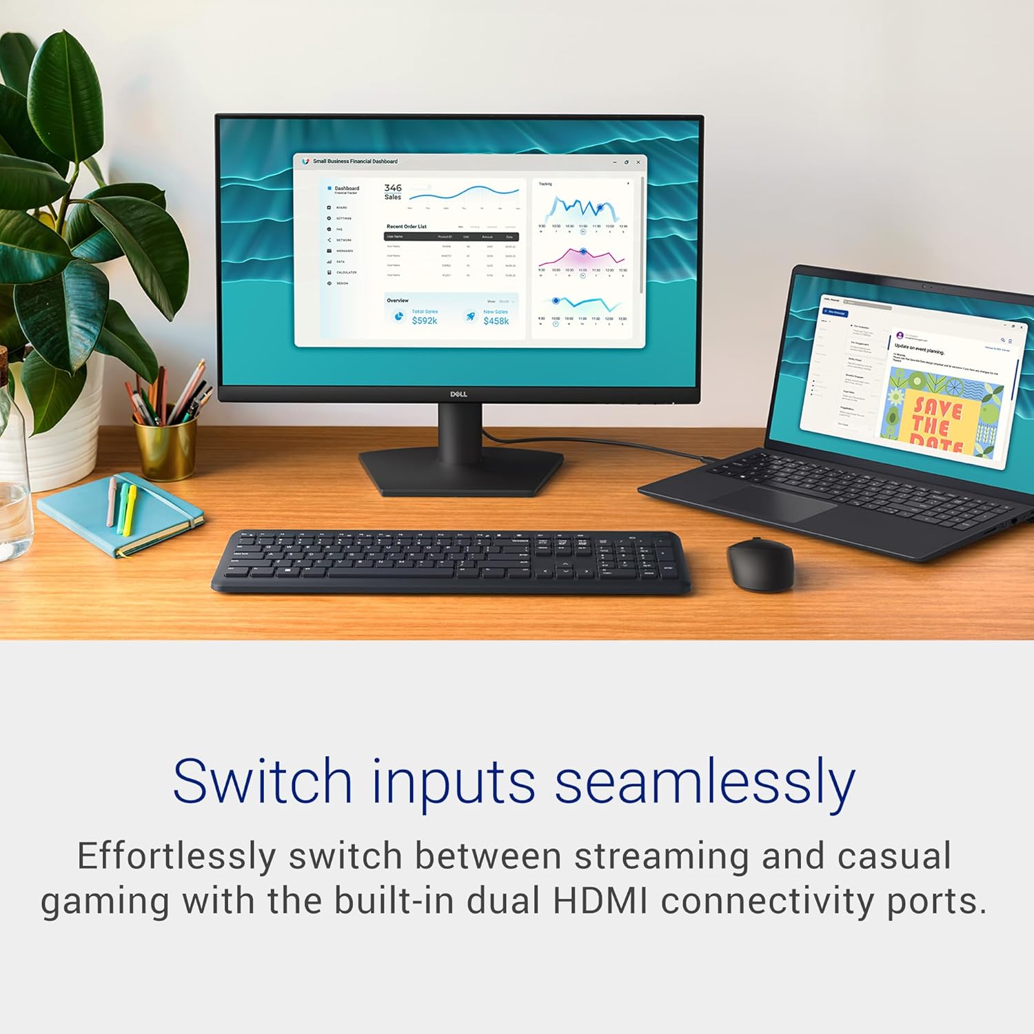 Dell 24 Monitor - SE2426H - 23.8-inch FHD (1920x1080) 144Hz 1ms Display, in-Plane Switching (IPS) Technology, AMD FreeSync™, TÜV 3-Star 2X HDMI, Tilt