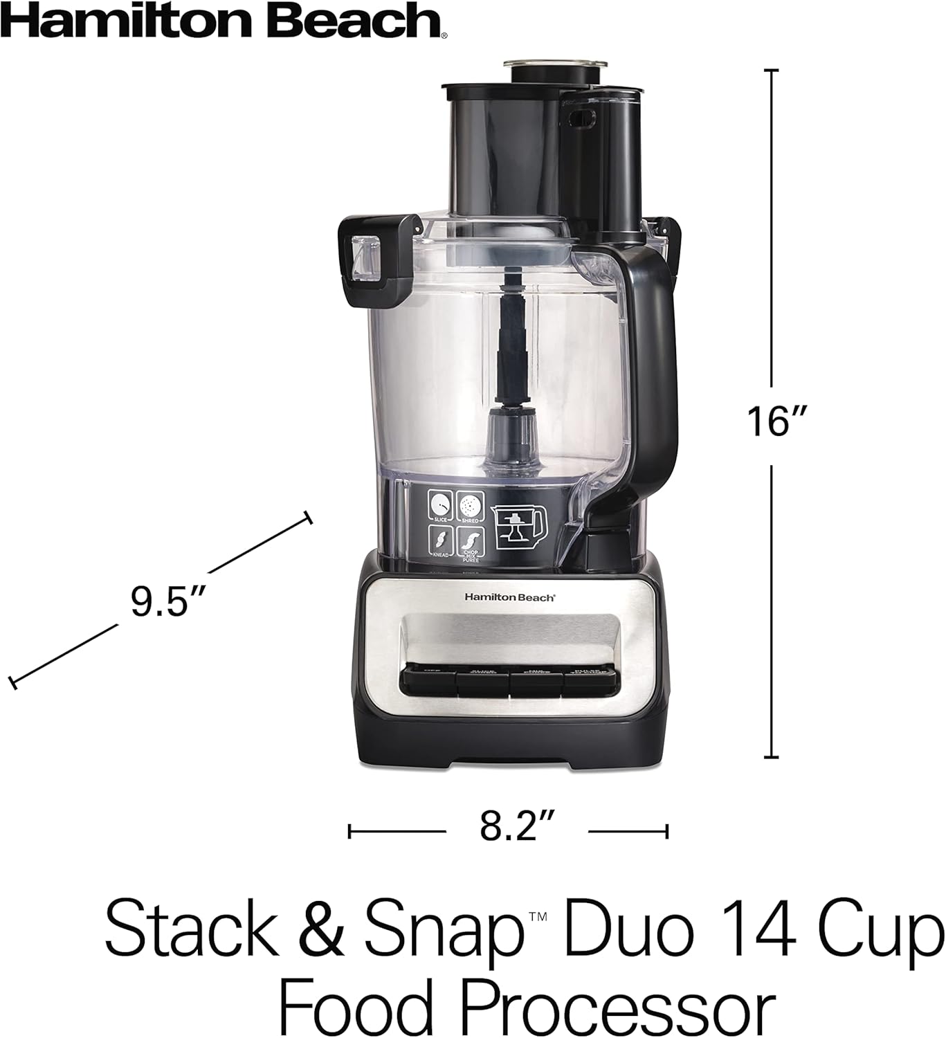Hamilton Beach Stack & Snap Food Processor and Vegetable Chopper, Stainless Steel Blades, 14 Cup + 4-Cup Mini Bowls, 3-Speed 500 Watt Motor, Black (70585)