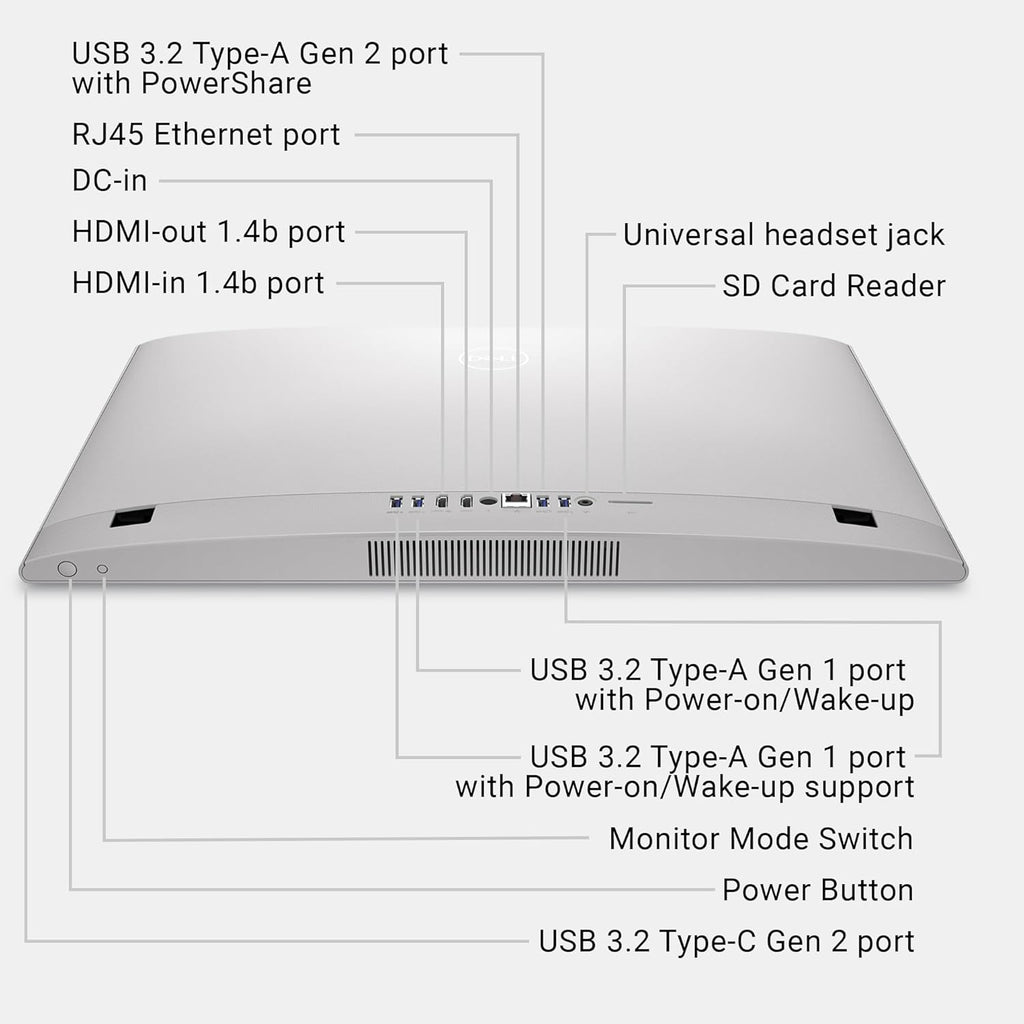 Dell 24 All-in-One Desktop ec24250-23.8-inch FHD Display, Intel Core 3 Processor 100U, Intel Graphics, 8GB DDR5 RAM, 512GB SSD, Windows 11 Home, Onsite Service+6 Months Retail Migrate - White