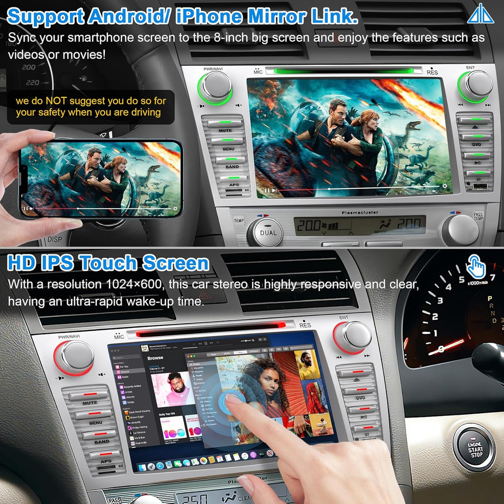 Car Radio for Toyota Camry 2006 2007 2008 2009 2010 2011, 8-inch Touch Screen Car Stereo Support CD/DVD,CarPlay&Android Auto, Bluetooth5.2&Voice Control, Backup Camera& SWC