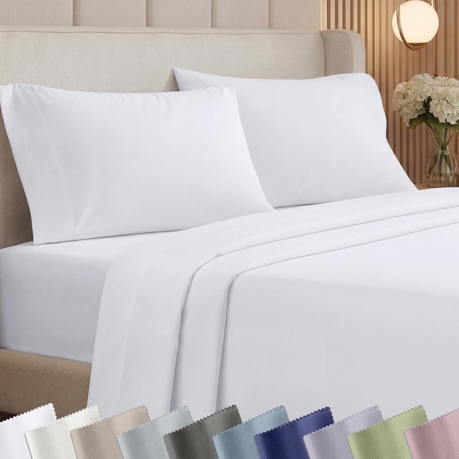 California Design Den California King Sheet Sets - 1000 Thread Count Sateen Sheets, Thick and Natural 100% Cotton, Deep Pockets, Durable Bedding Set - White