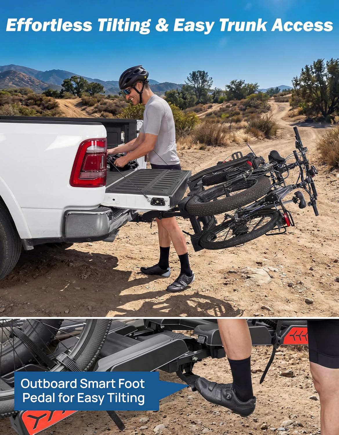 JOYTUTUS Hitch EBike Rack with Ramp for 2 E-Bikes, 200 LBS Capacity Electric Bike Rack for Cars SUVs Trucks, Easy Tilting Foldable Bike Carrier Platform Mount for 2" Receiver, Fits up to 5" Fat Tire