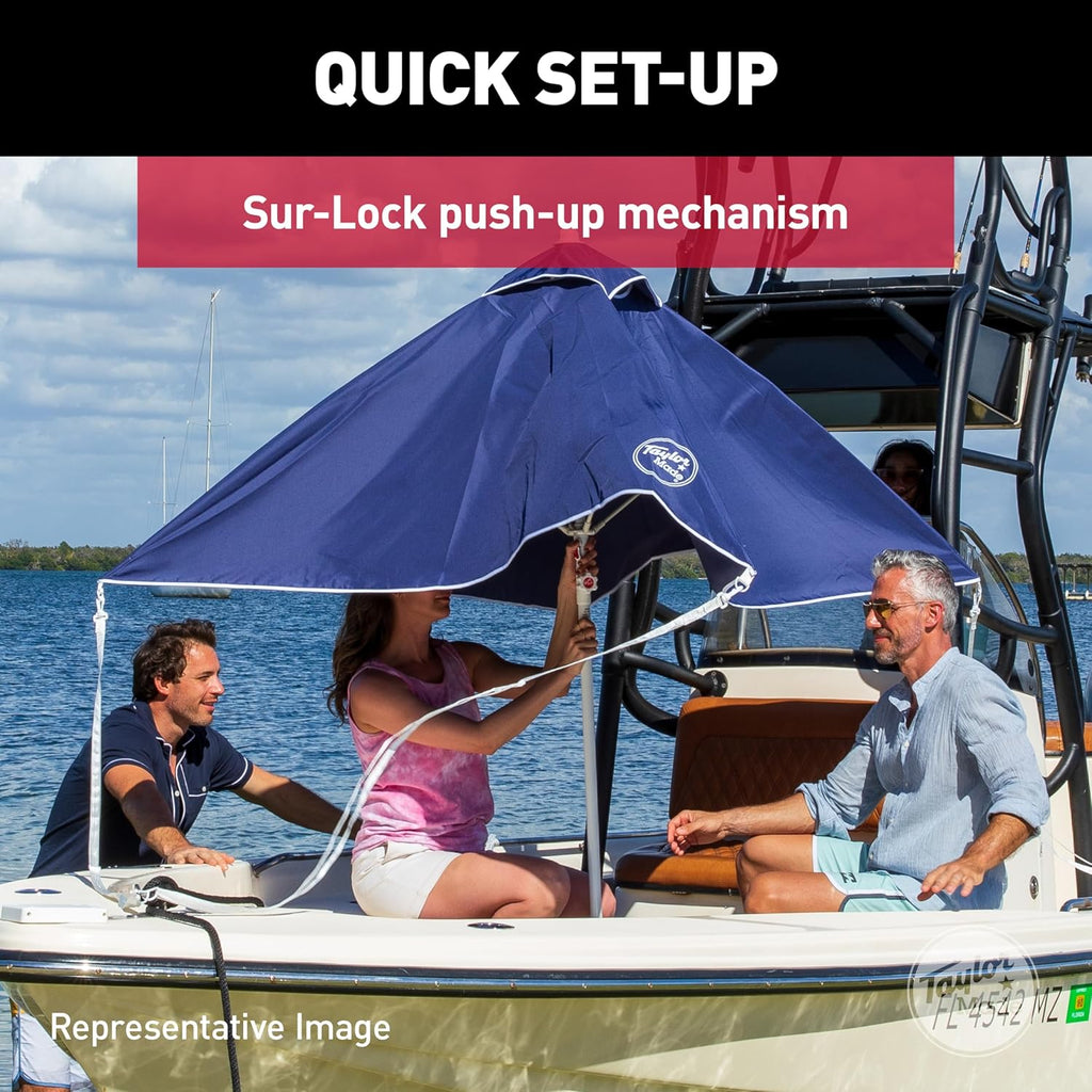 Taylor Made Anchorshade III Boat Shade, White, 6' x 6', Adjustable Aluminum Pole to 8 Feet, UV-Treated Fade-Resistant Nylon, Market-Style Top, Carrying Case, Fits Most Boats and Benches – 22042