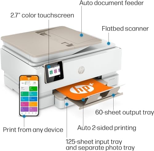 HP Envy Inspire 7955e Inkjet Printer All in One Wireless Printer Copy Scanners 2.7 Inch Touchscreen 15ppm Black 10ppm Color Phone Computer Wireless Printers for Home Use Office 1W2Y8A (Renewed Pemium)