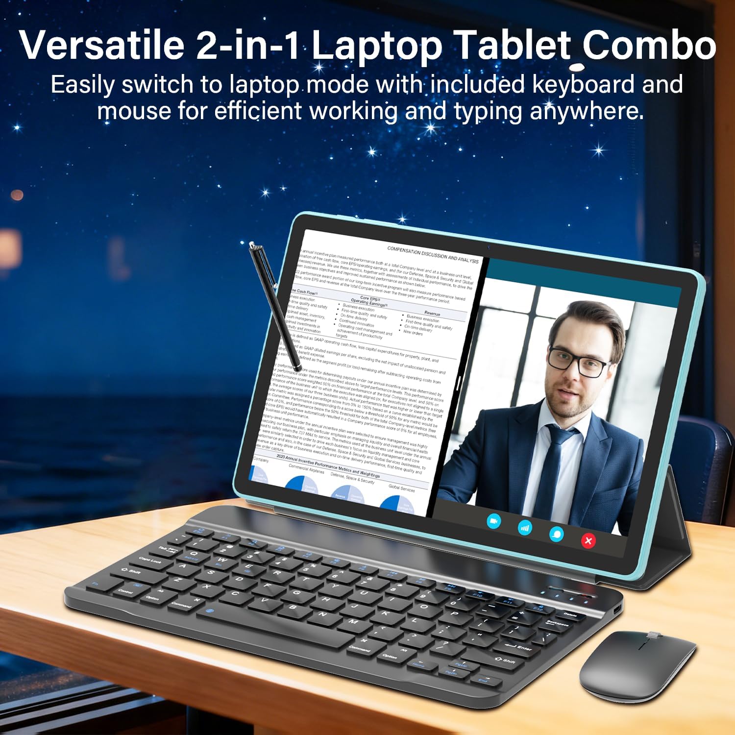Android 15 Tablet with Keyboard, 11 Inch Tablets 20GB RAM 128GB Storage (2TB TF), Octa-Core Processor, WiFi 6, 8000mAh, GMS Certified 2-in-1 Laptop Style, Mouse, Case & Stylus Included, Blue Set