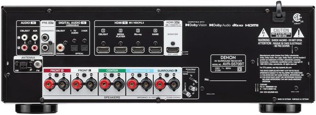 Denon AVR-S570BT AV Receiver 5.2 Channel 8K Ultra HD Audio & Video, Stereo Receivers, Denon AVR Wireless Streaming Bluetooth, (4) 8K HDMI Inputs, eARC, HD Setup Assistant