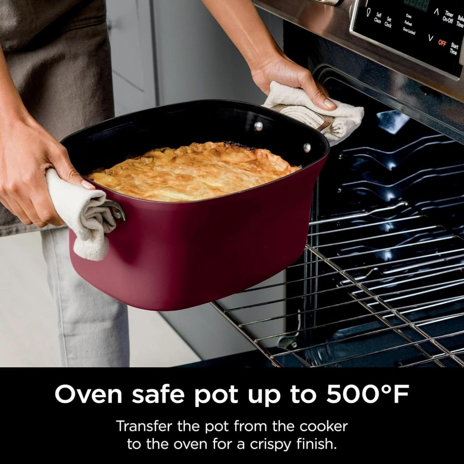 Foodi Possible Cooker, 8.5 Quart, 6-in-1 Multi-Cooker, Slow Cooker, Steamer, Glass Lid Integrated Cooking Utensil, Nonstick, Oven Safe Pot to 500°F, MC1000WM (Cherry Tarte)