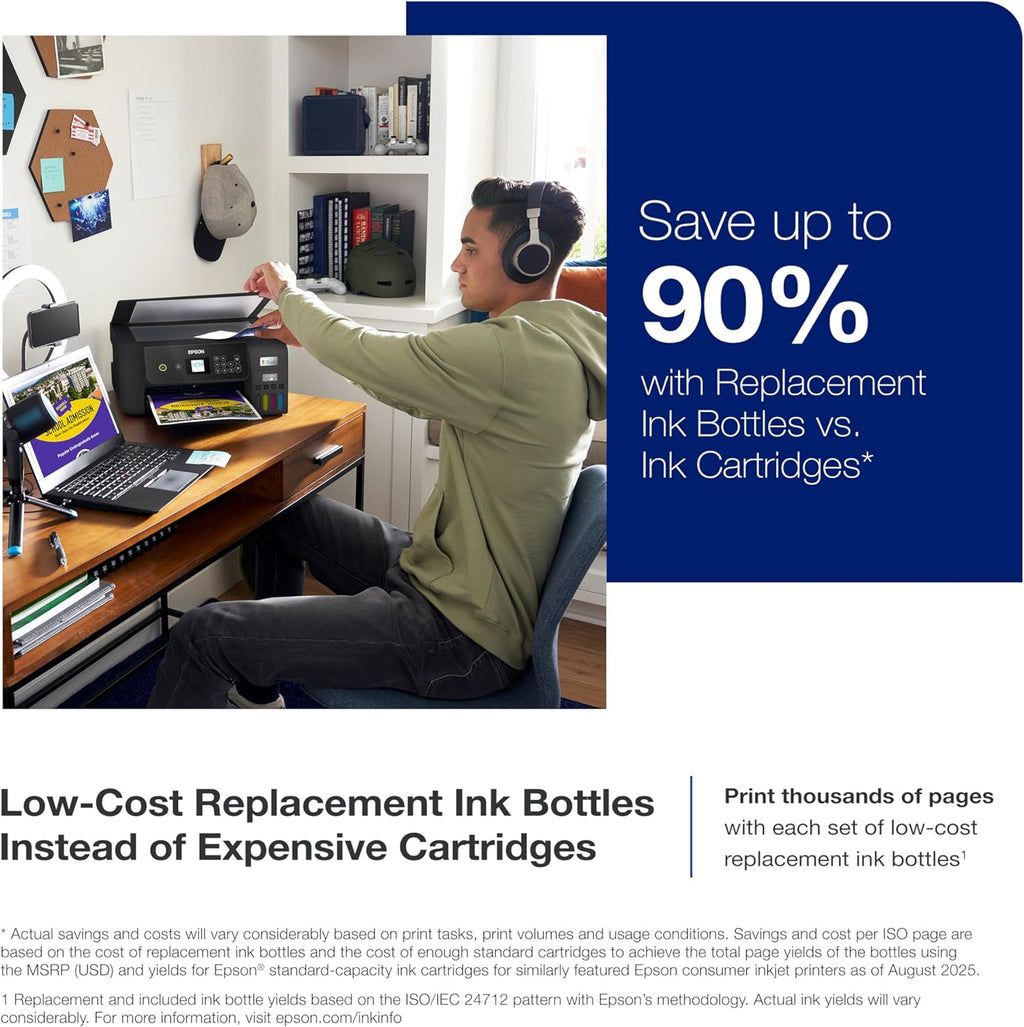 Epson EcoTank ET-2800 Wireless Color All-in-One Cartridge-Free Supertank with Scan and Copy, The Ideal Basic Home Printer - Black