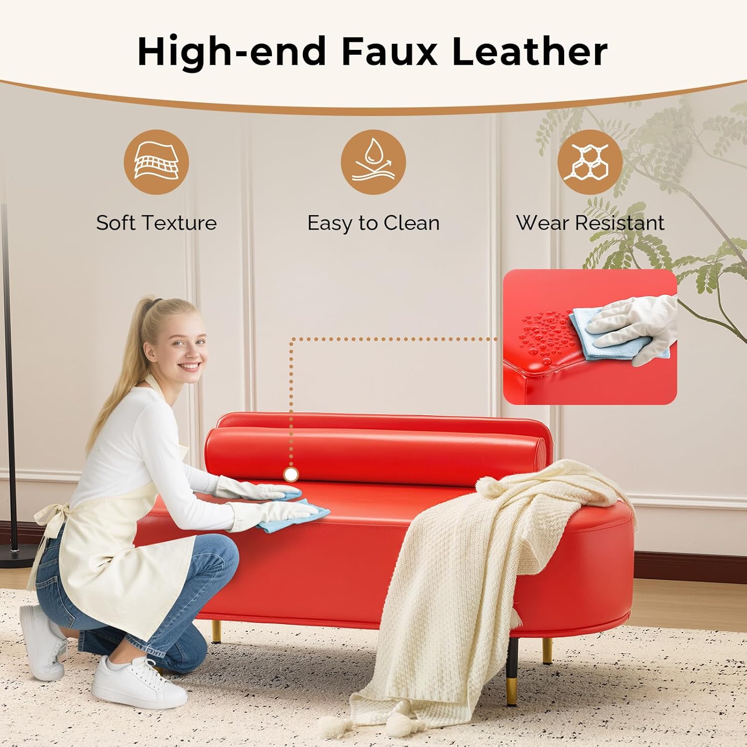 OmySalon Waiting Room Bench with Low Back, 53.5" Office Guest Chair, Faux Leather Upholstered Reception Seating, Lobby Bench for Beauty Salon Barbershop Airport Bank Hall Room Conference