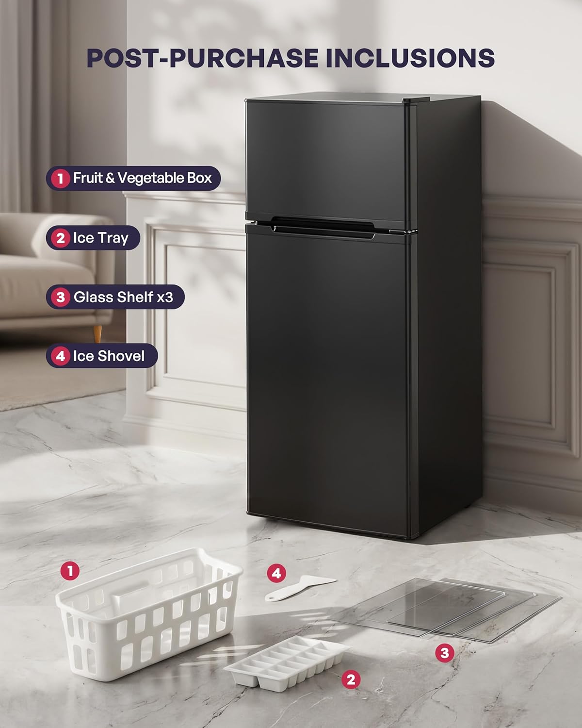 Icyglee 4.5 Cu.Ft Mini Fridge with Freezer, 2 Doors Small Fridge with Adjustable Thermostat & Removable Glass Shelves, Small Refrigerator for Kitchen Office Dorm, Quiet Operation, Black