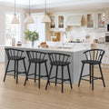 LUE BONA Bar Stools Set of 4, Black Farmhouse Barstools with Semicircular Backrest, Mid Century Modern Counter Height Bar Stools for Kitchen Island, 24 Inch