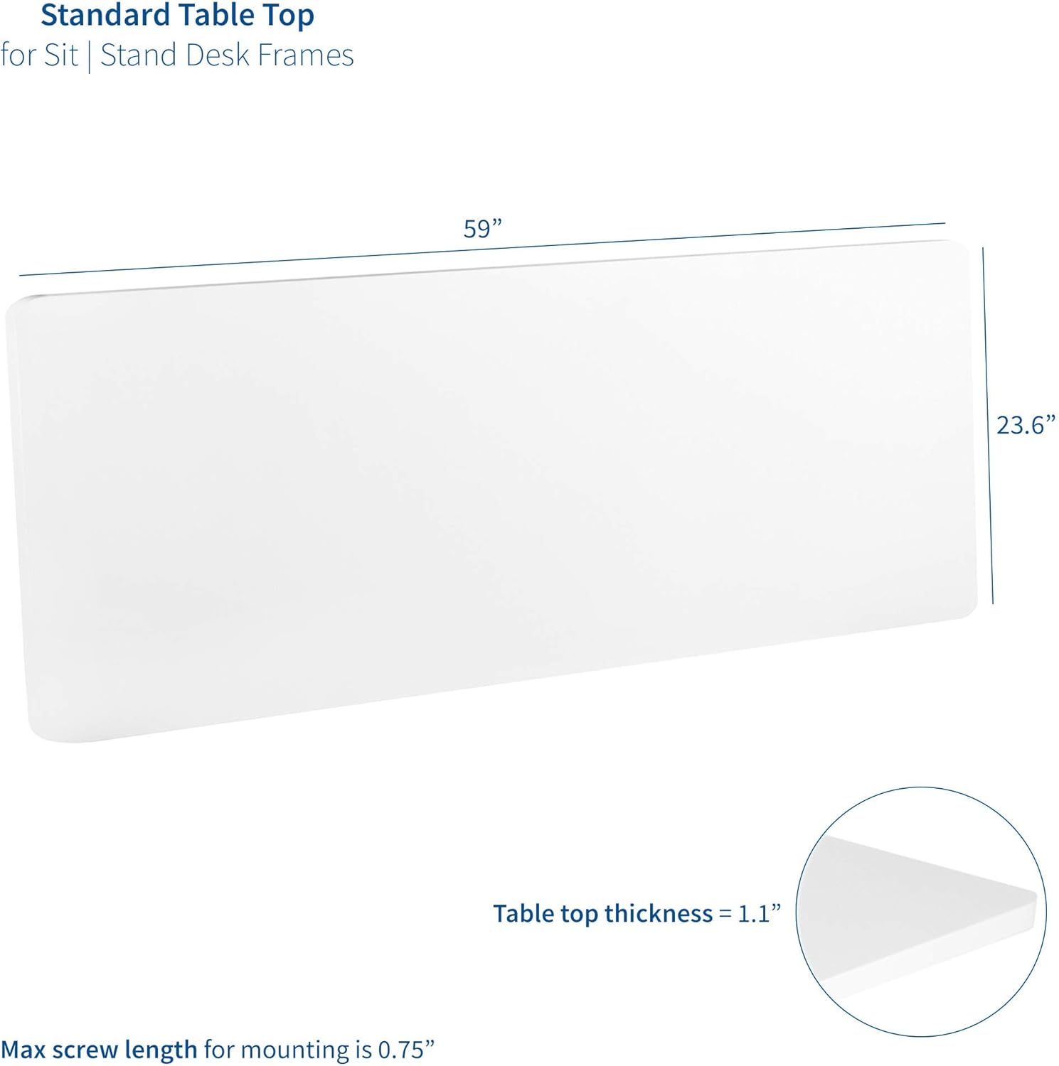 VIVO White 60 x 24 inch Universal Solid One-Piece Table Top for Standard and Sit to Stand Height Adjustable Home and Office Desk Frames, DESK-TOP60W