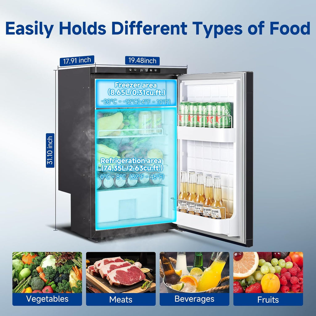 BODEGACOOLER 12-Volt Refrigerator, 83L(2.94cu.ft) RV Fridge with APP Control & Lock, Dual Zone Compressor Cooler (-4℉ ~ 46℉), 12/24V DC Portable Freezer for Truck, RV, Camping, Boat, Black