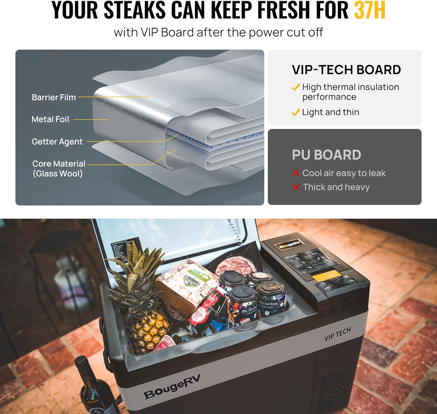 BougeRV 12 Volt Refrigerator, CRPRO VIP 30 Quart 12V Car Fridge (-8℉~50℉), Compressor Cooler with 12V/24 DC, 110-240 AC for Outdoor Camping Overlanding Truck RV SUV Van