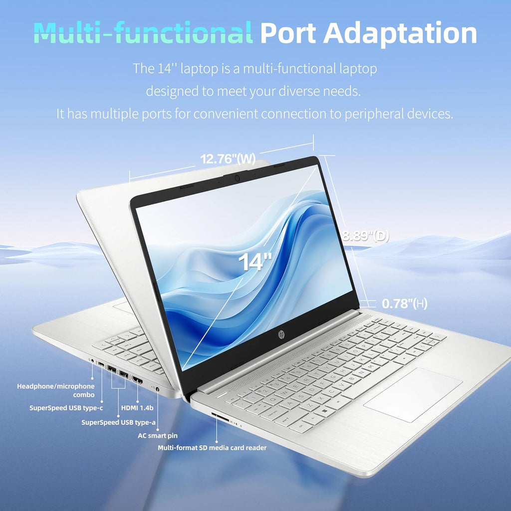 HP Essential Laptop Computer for Home and Student with Office 365, 2026 Edition, 16GB RAM, 128GB Storage- Intel Processor - LED Display, 500GB External HDD, Portable Design, Copilot AI, Win 11 Home S