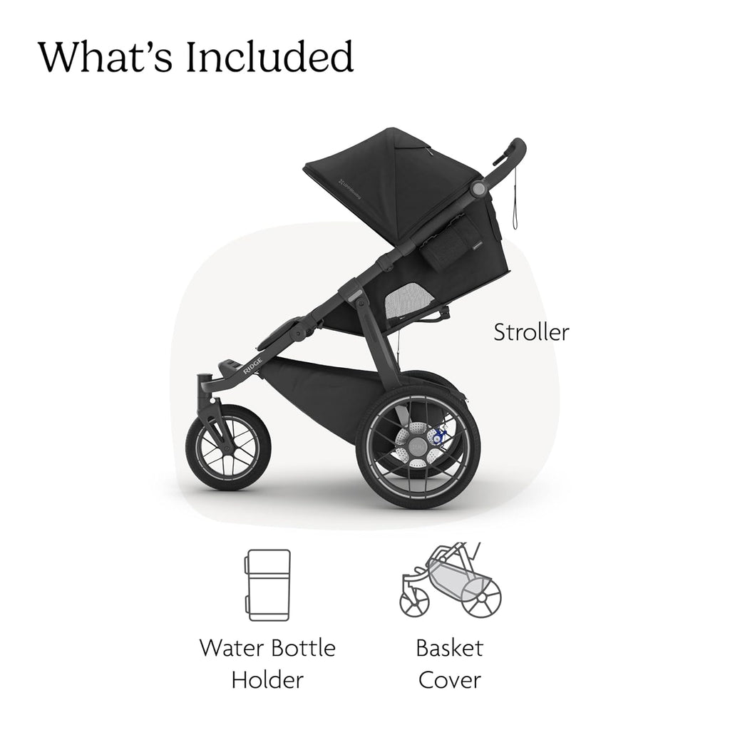 UPPAbaby Ridge V2 Jogging Stroller | All-Terrain Performance Suspension + Never-Flat Tires Built for Walking, Running + Trails | Water Bottle Holder Included | James (Black |Carbon Frame)