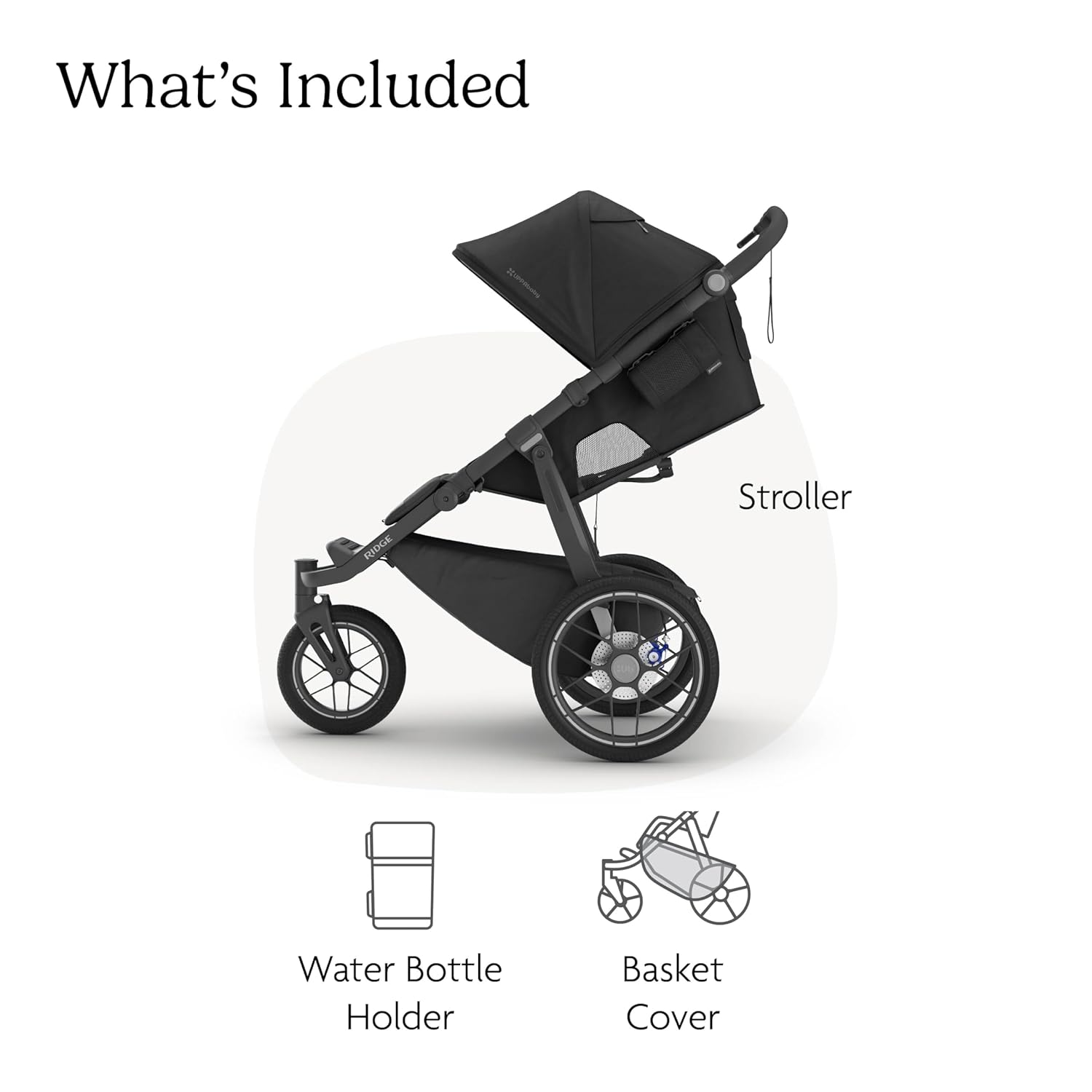 UPPAbaby Ridge V2 Jogging Stroller | All-Terrain Performance Suspension + Never-Flat Tires Built for Walking, Running + Trails | Water Bottle Holder Included | James (Black |Carbon Frame)