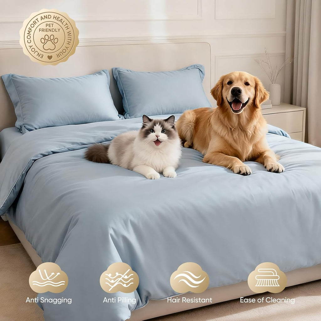 TWK 1200 Thread Count 100% Egyptian Cotton Sheets Bed Set,Thickness,Long-Lasting Durability,Resists Pilling,Deep Pocket Up to 18",with a Laundry Bag (French Blue, King)