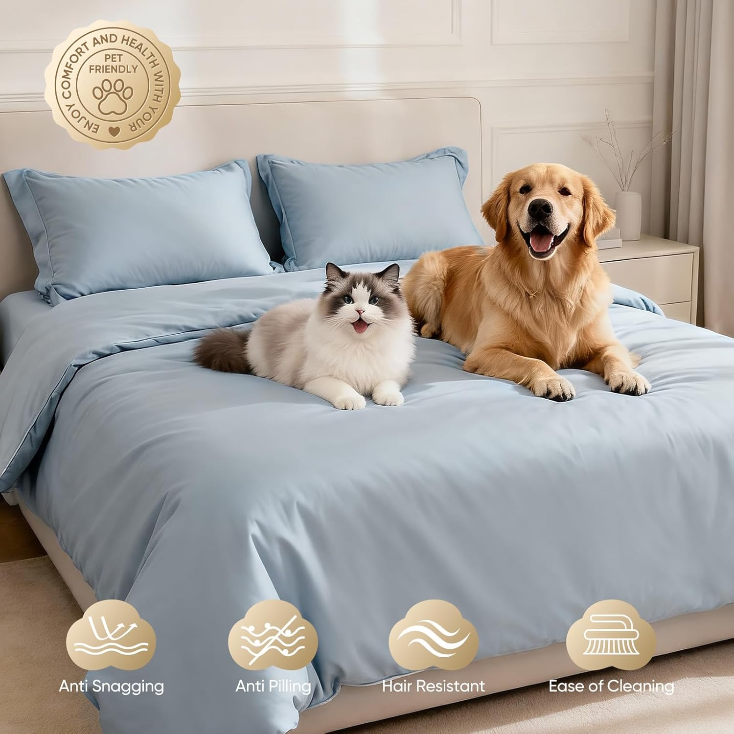 TWK 1200 Thread Count 100% Egyptian Cotton Sheets Bed Set,Thickness,Long-Lasting Durability,Resists Pilling,Deep Pocket Up to 18",with a Laundry Bag (French Blue, King)