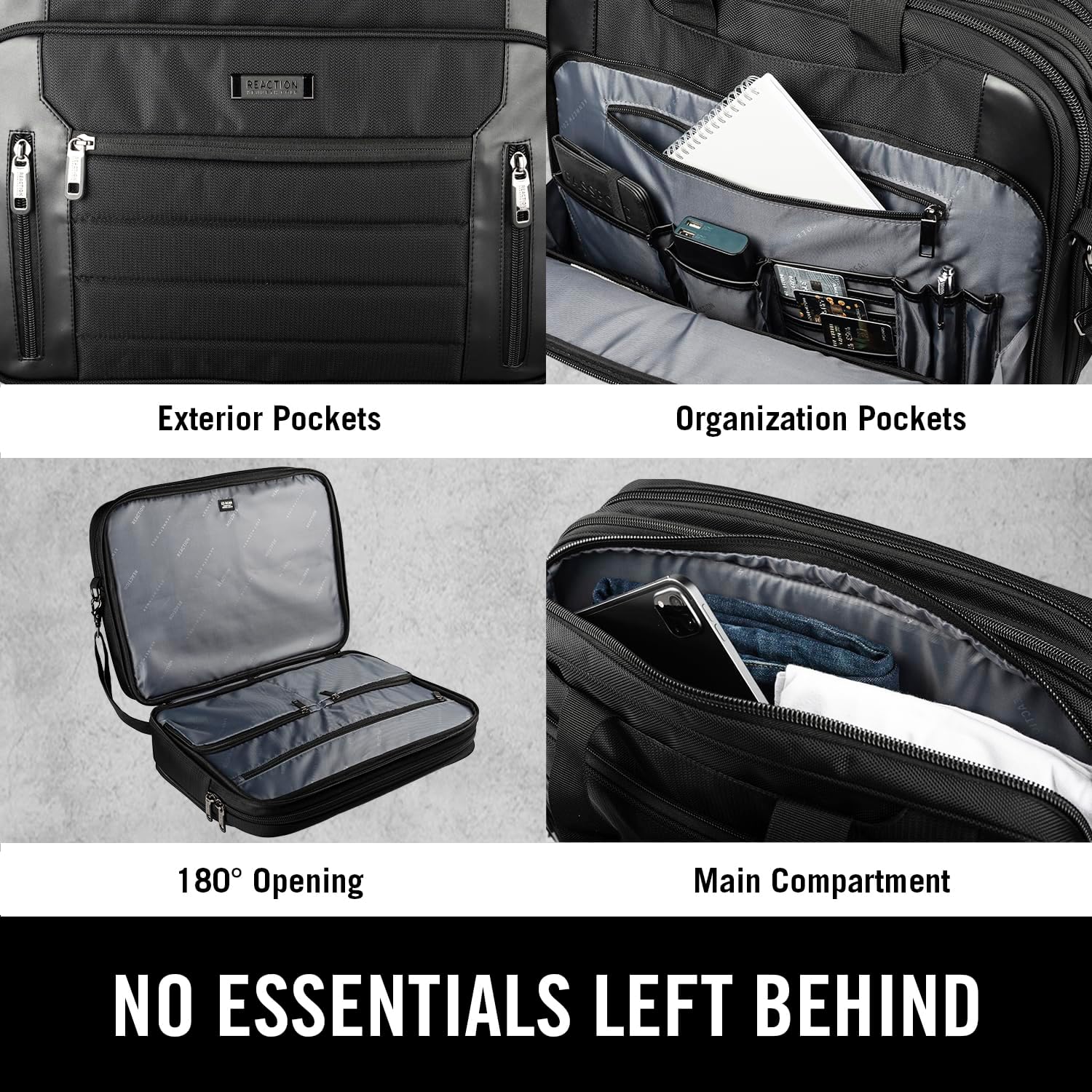 Kenneth Cole Reaction Keystone 1680d Polyester Dual Compartment 17" Laptop Business Portfolio, Black