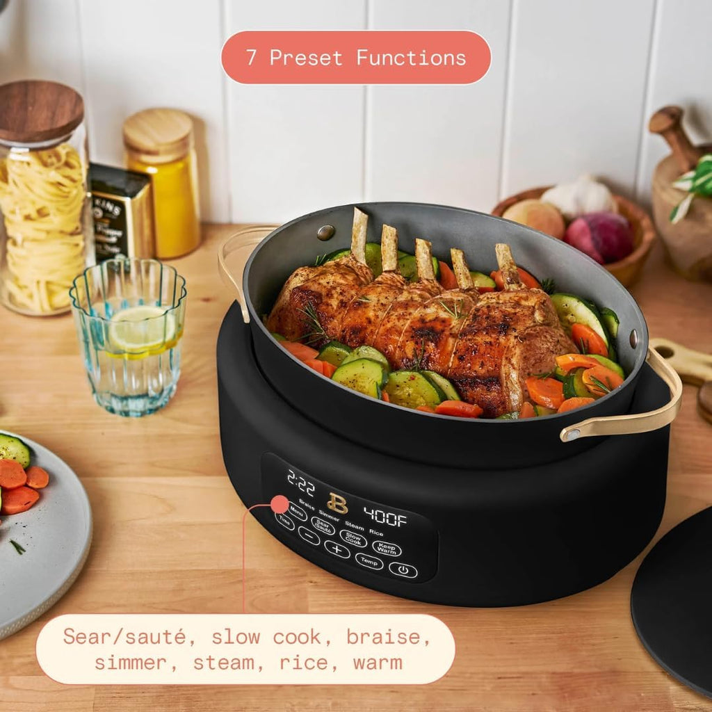 10-in-1 Electric Multi-Cooker, 6 Quart Programmable Cooking Pot with Digital Display, Nonstick Interior, One-Touch Controls, Multi-Function Kitchen Appliance (Black Sesame)