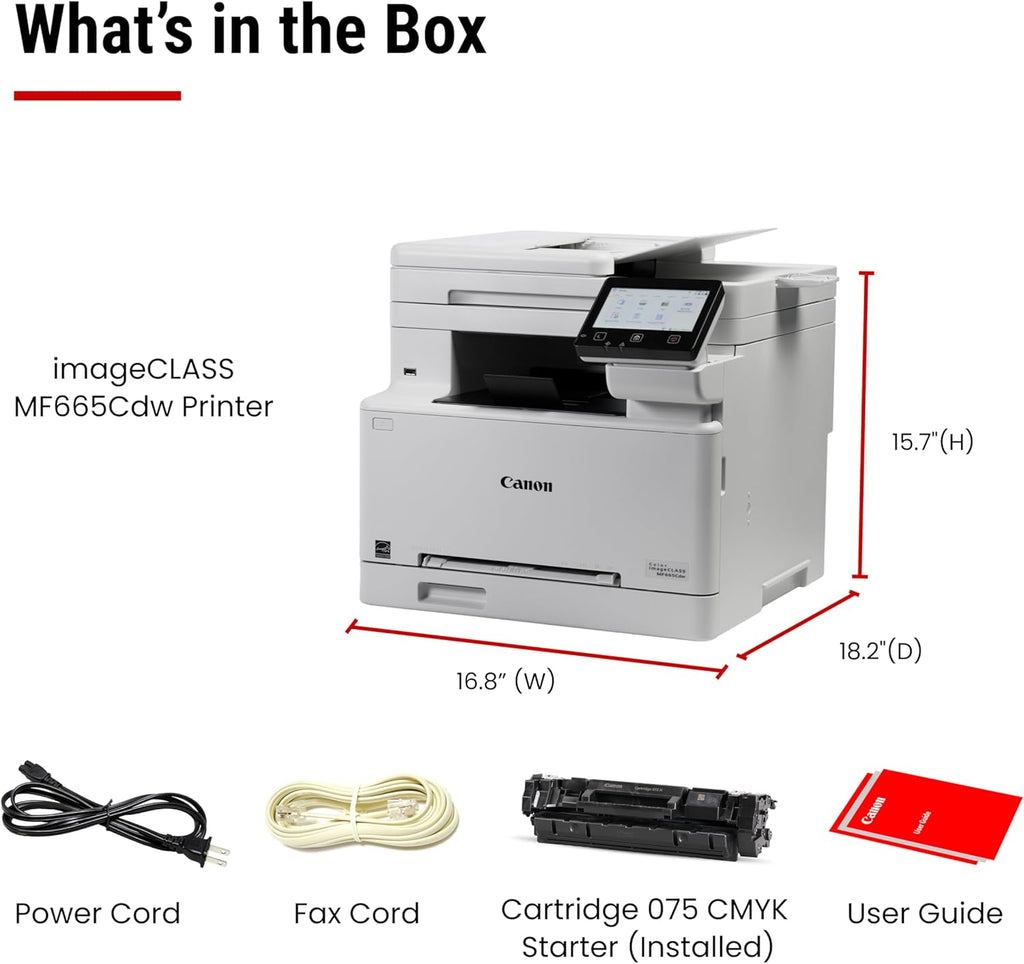 Canon Color imageCLASS MF665Cdw - Wireless Duplex Laser Printer, All-in-One with Copier, Scanner, Fax, Auto Document Feeder, 3 Year Limited Warranty, 22 PPM