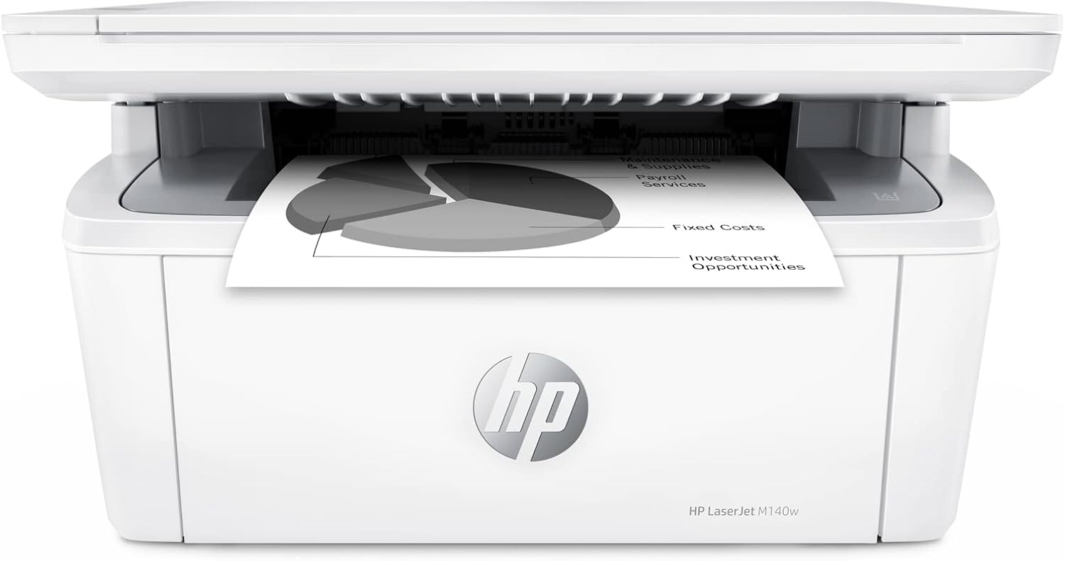HP Laserjet MFP M140w Wireless Monochrome All-in-One Printer, Copier, Scanner, Phone, Tablet, for Home, Office Use, Easy Setup, Auto-On/Off Technology Compact White 7MD72F (Renewed)