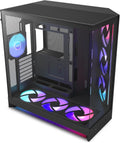 NZXT H9 Flow RGB+ (2025) – Large Dual-Chamber ATX Mid-Tower Airflow PC Case – Includes 7 RGB Fans (6 x 140mm, 1 x 120mm) & Control Hub – 420mm Radiator Support – Back-Connect Ready – Black