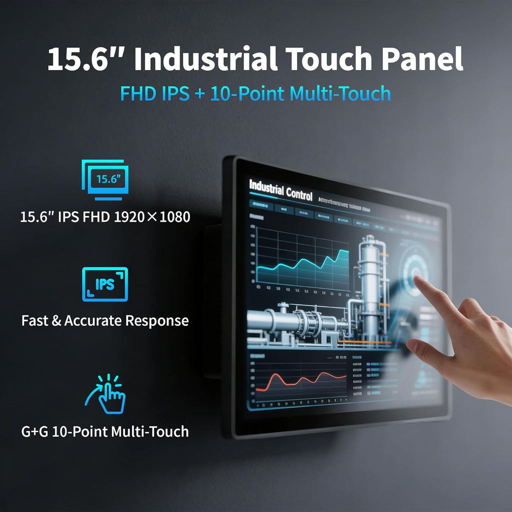 15.6" All-in-One Panel PC Industrial Computers, Android 12 Fanless Tablet RK3399 4GB RAM/64GB ROM, Embedded Touchscreen Computer HDMI 2.0 WiFi 5 Bluetooth 4.2 for Office/Automation/Kiosk/Bar/Warehouse