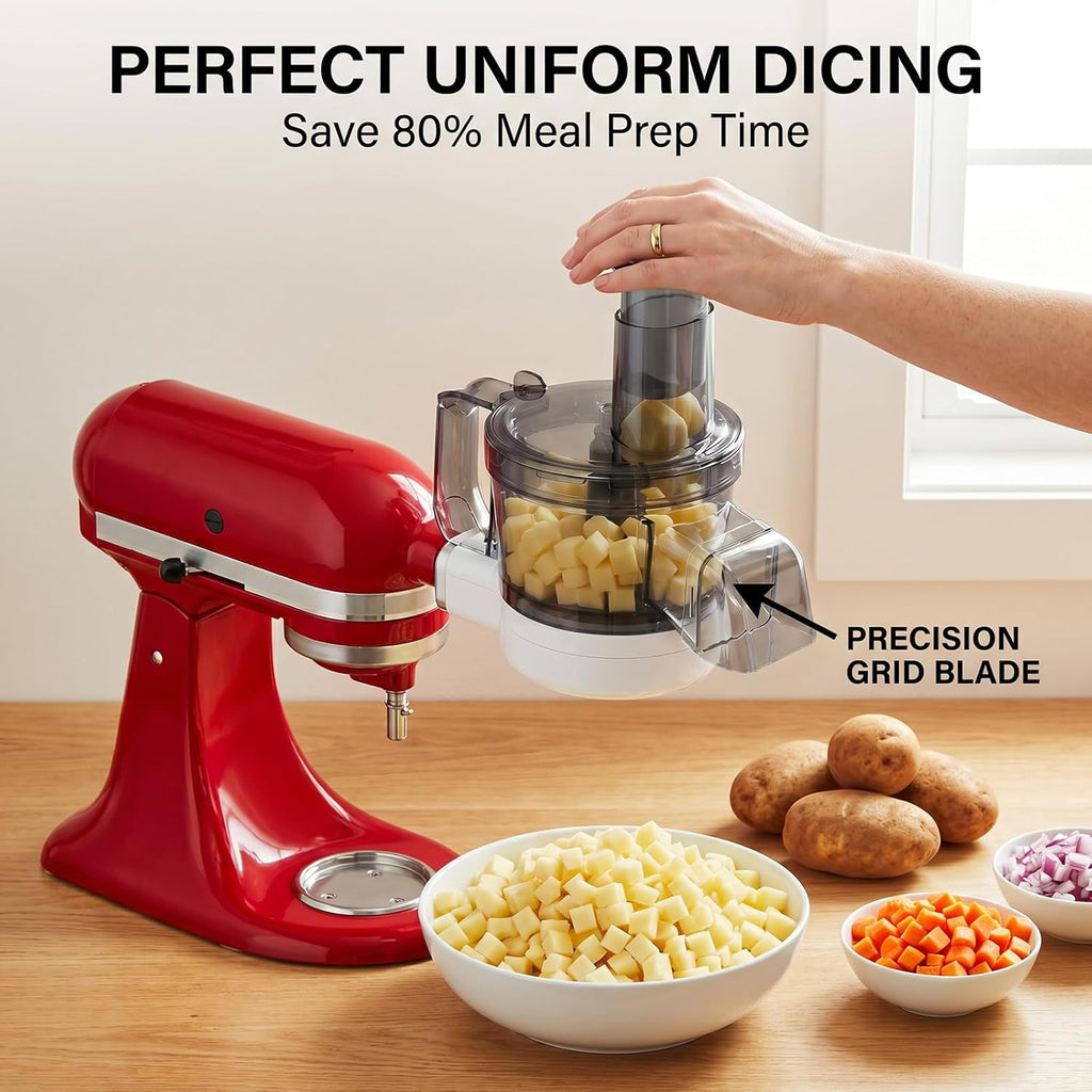 GVODE 5-in-1 Food Processor Attachment for KitchenAid, Multifunctional Chopper with Dicing/Slicing/Shredding/Strip Cutting/Sauce Discs and Storage Case
