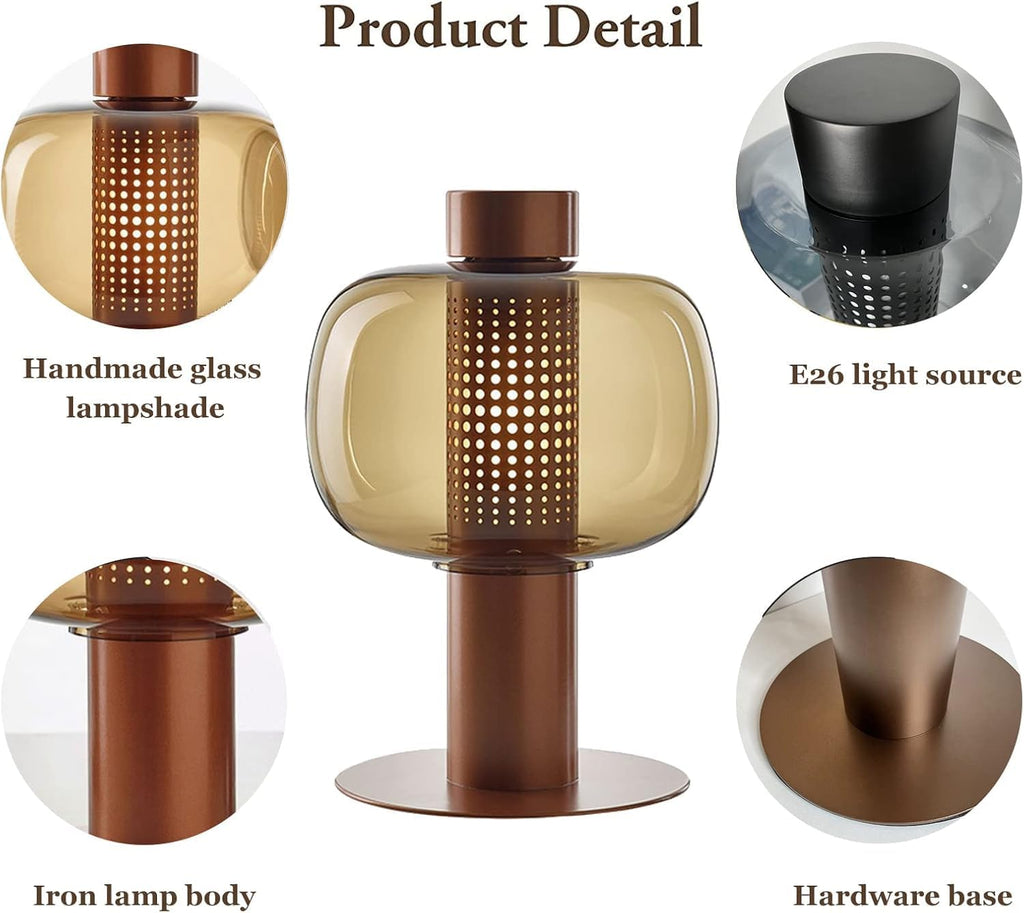 Modern Amber Glass Table Lamp Glass Shade Gold Base Desk Lamp Minimalist Design Living Room Bedroom Office Coffee Shop Dimmable LED Light Decor Ambient Lighting