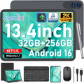 13 Inch Tablet, Android 16 Tablet with Keyboard, 32GB+256GB+2TB Expand, 120Hz 1920x1200 IPS Display, Gemini AI, 10000mAh, 8-Core, Wi-Fi, GPS, Large Screen 2K Tablet PC with Case, Mouse, Stylus(Black)