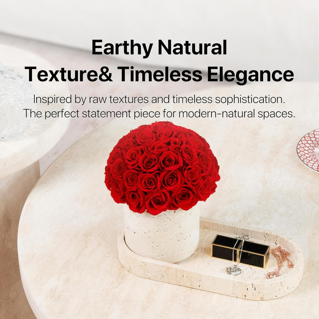 JoyFlower Preserved Flowers Vase, Yellow Travertine Flower Vases & Travertine Tray, Eternal Flower Decorations for Table Party Home Living Room Bedroom Coffee Shop, Decorative Flower Vase Decor(Red)