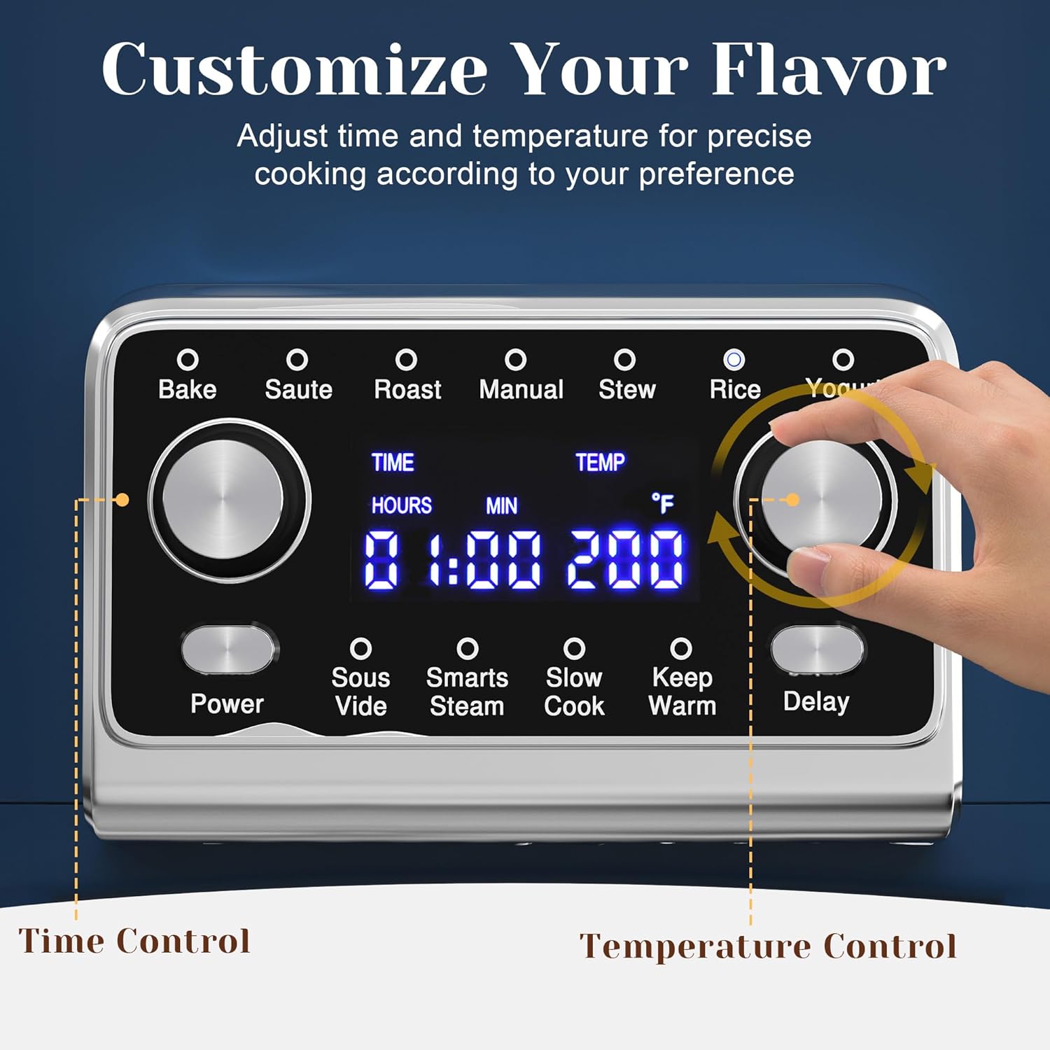 Sunvivi 8 Quart Slow Cooker Roaster Oven, 12 in 1 Programmable Multi-Cooker Food Warmer with Digital Timer, Temp Control, Removable Cast Aluminum Pot & Dishwasher-Safe Tempered Glass Lid, Blue