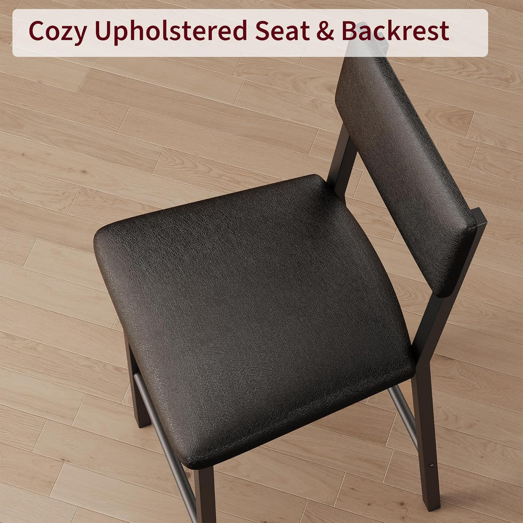 GarveeHome Bar Stools Set of 4 w/Soft Back and Upholstered Seat, 24.8 Inches Counter Height Barstools with Footrest & Thickened Metal Legs, for Kitchen Island, Bar, Black