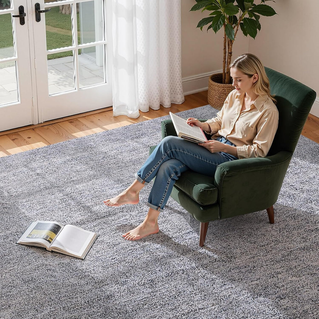 VEVOR Indoor Plush Area Rugs, 9 x 12 ft Living Room Plush Carpet Blue Gray Area Rugs Furry with Long Plushs Pile, Thick High-Pile Rug for High-Traffic Areas, Non-Shedding & Non-Slip Backing