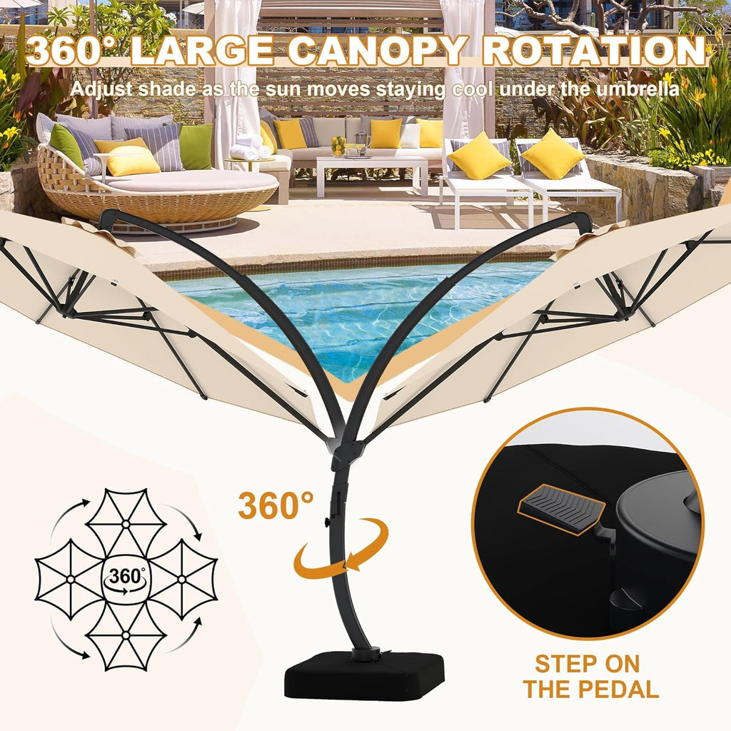 Garvee Outdoor Patio Umbrella with Base Included, 11FT Large Sun Shade Cantilever Umbrella with 360° Rotation, Aluminium Curved Cantilever Umbrella Heavy Duty for Patio Garden Backyard