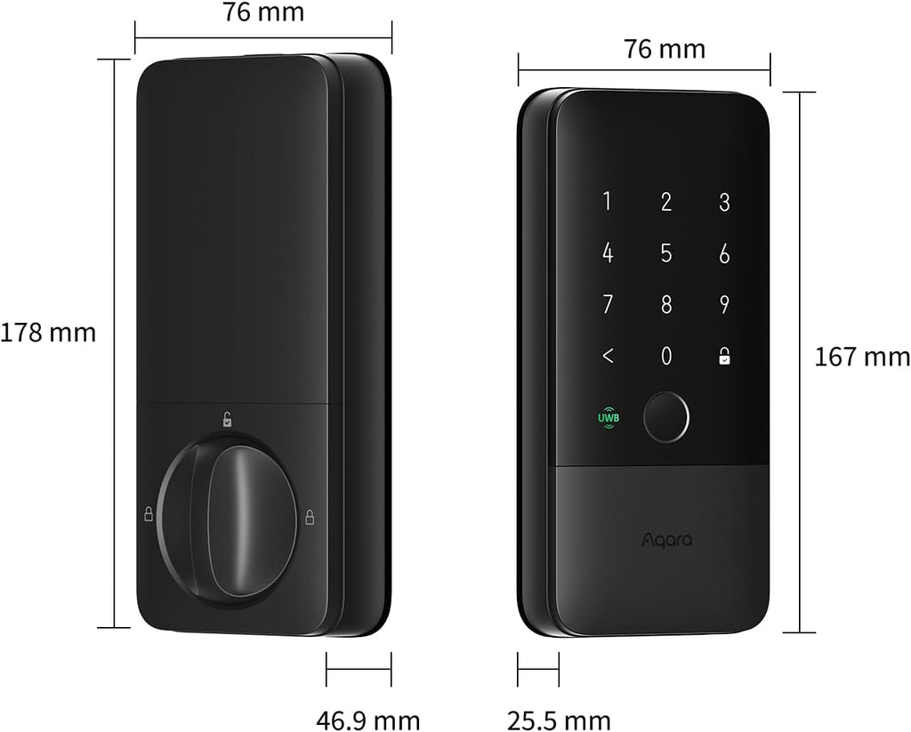 Aqara UWB Smart Lock U400, Matter Over Thread, Apple Home Key, Fingerprint Keyless Entry Deadbolt,Touchscreen Keypad, Rechargeable Battery, Supports HomeKit, Alexa, Google, Home Assistant, Black