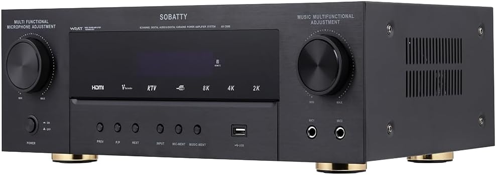 Stereo Receivers,5.1 Channels Audio Amplifier with HDMI,Optical/Coaxial,Bluetooth/USB,RCA,AC-3 Input,Subwoofer Output for Karaoke,Home,Theater Speakers(Non-Dolby/DTS)