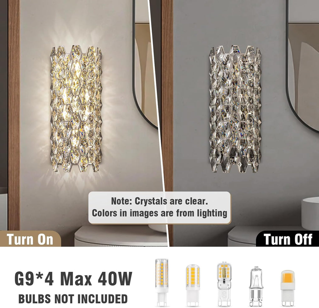 Crystal Wall Sconces,Modern Wall Light Fixtures,Chrome Wall Lamp,Luxury Crystal Wall Sconces for Living Room Bedroom Bathroom Hallway Doorway Stairway Bedside