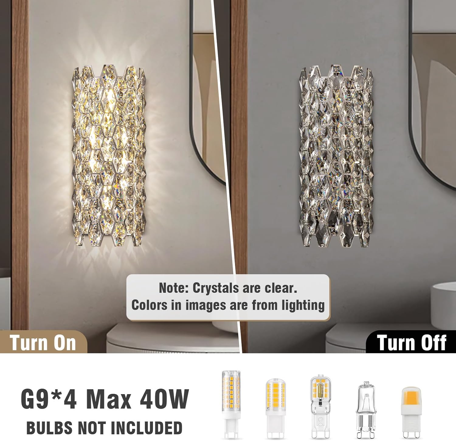 Crystal Wall Sconces,Modern Wall Light Fixtures,Chrome Wall Lamp,Luxury Crystal Wall Sconces for Living Room Bedroom Bathroom Hallway Doorway Stairway Bedside