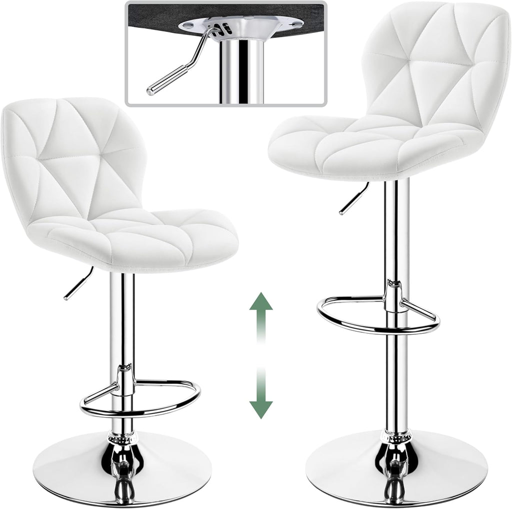 Yaheetech Bar Stools Set of 4, Modern Adjustable Kitchen Island Chairs with Back, 300 lbs Capacity PU Leather Swivel Counter Height Stools, White