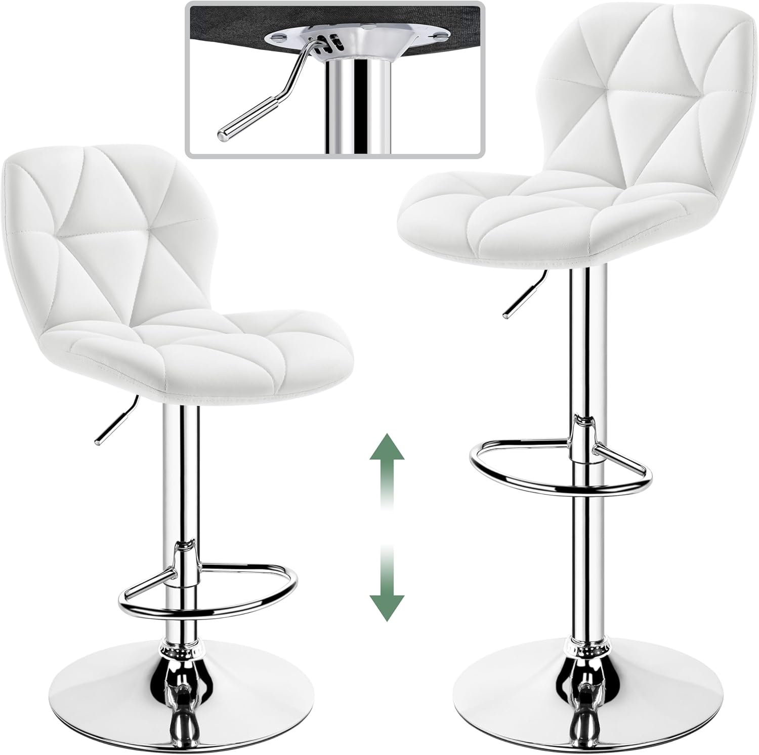 Yaheetech Bar Stools Set of 4, Modern Adjustable Kitchen Island Chairs with Back, 300 lbs Capacity PU Leather Swivel Counter Height Stools, White