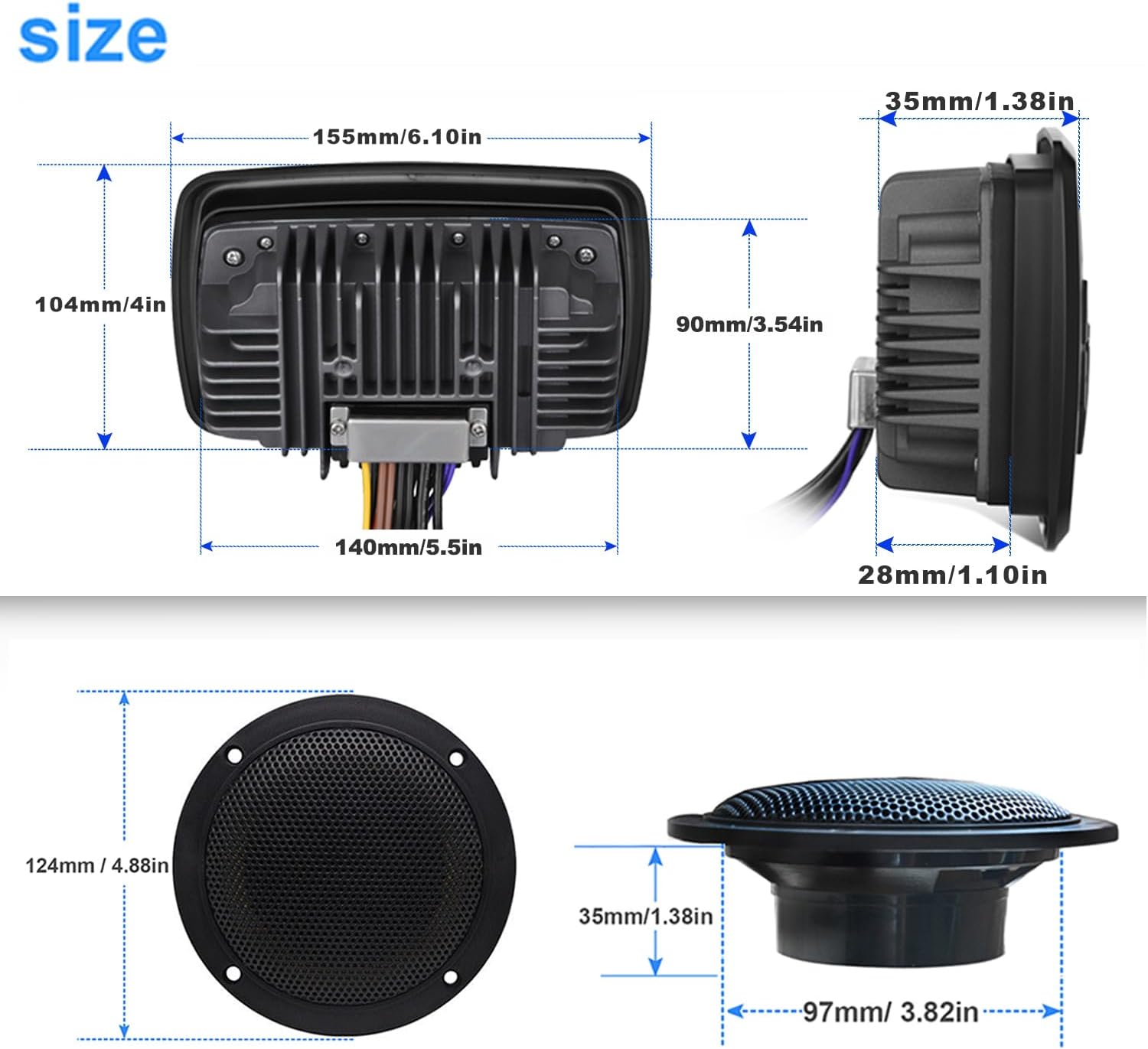 Marine Audio System Waterproof Bluetooth FM/AM Radio Stereo Receiver with 4 inch Boat Speakers and Antenna – Ready for ATV, UTV, RV, Yacht