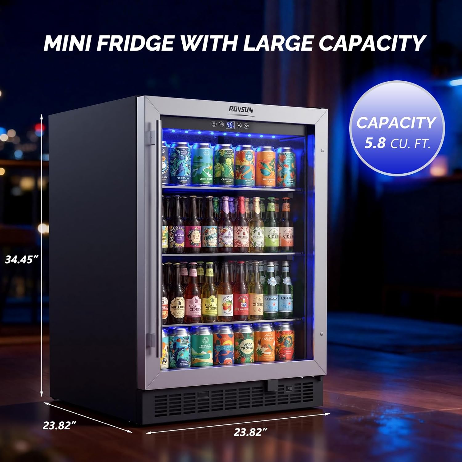 ROVSUN 24'' Beverage Refrigerator Cooler with Touch Panel & Adjustable Shelf, Undercounter Beverage and Wine Cooler Refrigerator for Soda Beer, Built-in or Freestanding for Home Office Kitchen or Bar