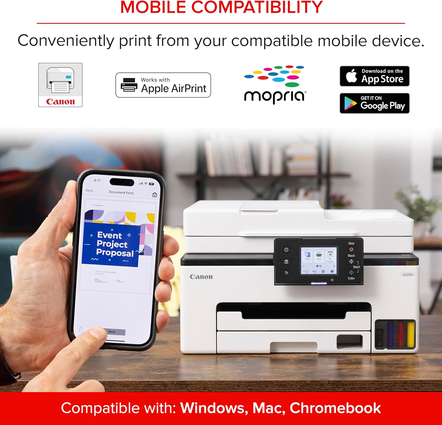 Canon MegaTank MAXIFY GX2020 All-in-One Wireless Color Printer – Print, Copy, Scan with Duplex Printing – Refillable Tank System, Compact Desktop Design – Wireless Print Scan Copy for Home & Office