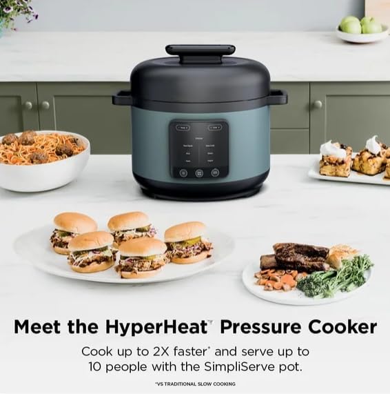 Niinjaa Hyper Heat 8 in 1 (model PC 200), 6.5 Qt Pressure Cooker, Steams, Slow Cooks, Rice, Pasta, Sear/Sauté, Steam, with SimpliServe Pot, 1200 W, Color Sage Leaf