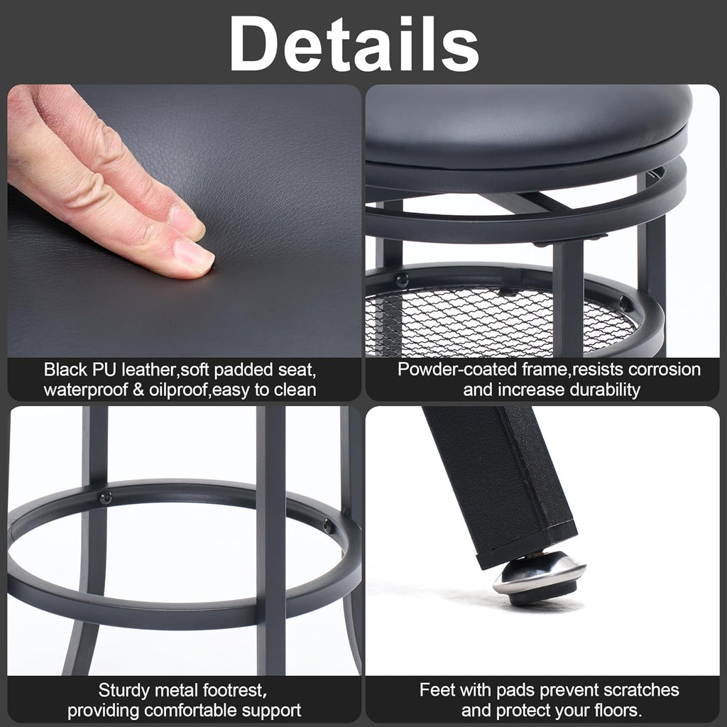 Swivel Industrial Shop Stool with Mesh Storage, Round Metal Garage Stool with Footrest, Heavy Duty Bar Stool for Garages, Workshops, Dining Room, Party Black, Set of 2