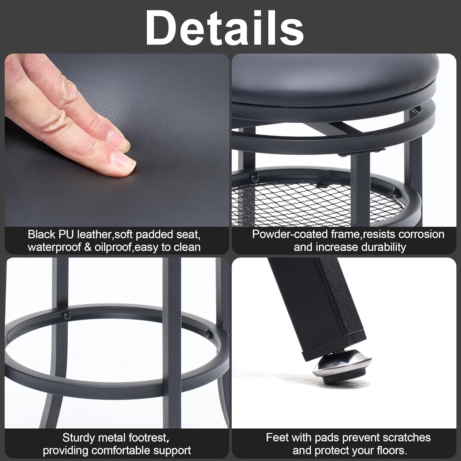 Swivel Industrial Shop Stool with Mesh Storage, Round Metal Garage Stool with Footrest, Heavy Duty Bar Stool for Garages, Workshops, Dining Room, Party Black, Set of 2