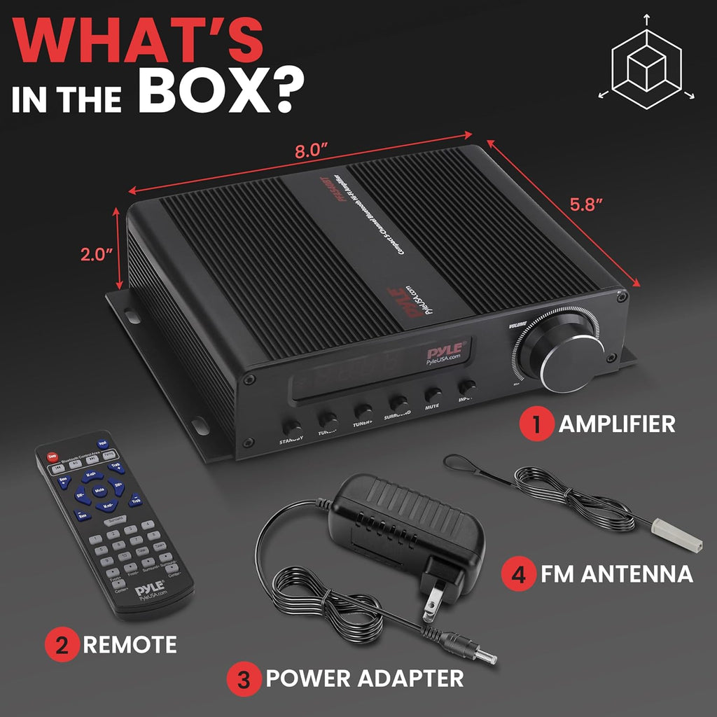 Pyle 100W 5 Channel Audio Amplifier - Wireless Bluetooth Home Theater Power Stereo Receiver with Surround Sound w/HDMI, AUX, FM Antenna, Subwoofer Speaker Input, 12V Adapter - PFA540BT.6